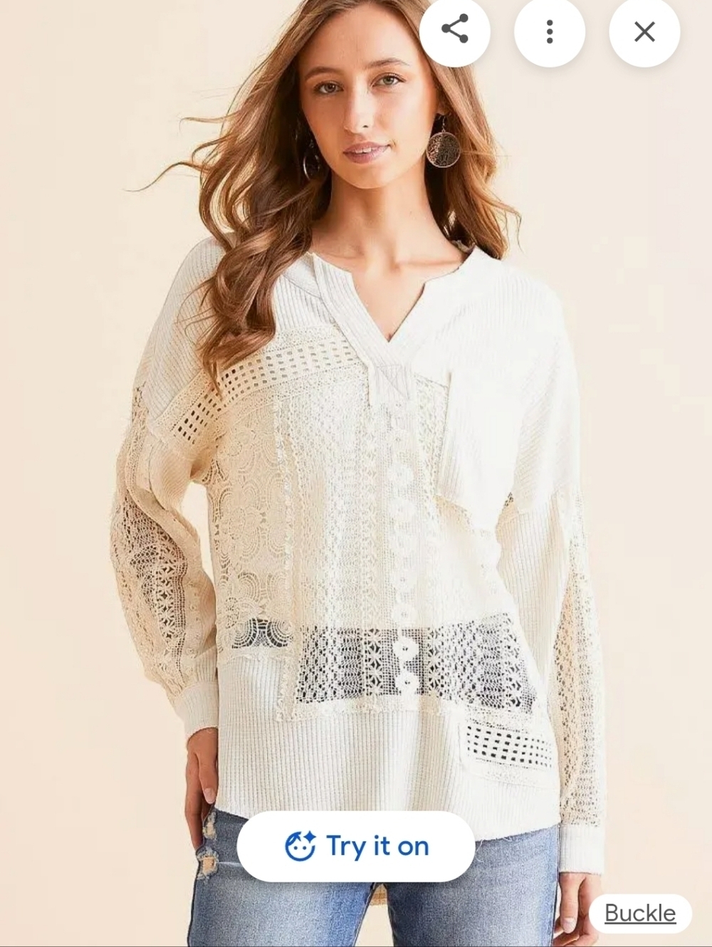 Anthropologie Daytrip Women's Cream Lace Patchwork Pullover Top L